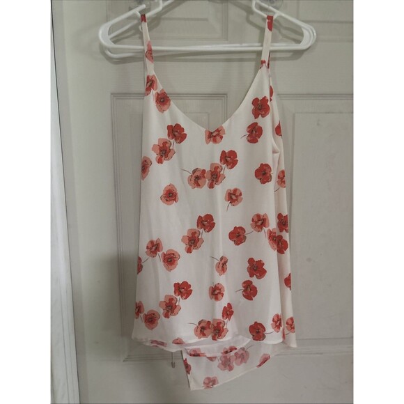 Zara Size S Womens White/Red Floral Sleeveless Viscose Open Back Cami Top - Picture 1 of 5